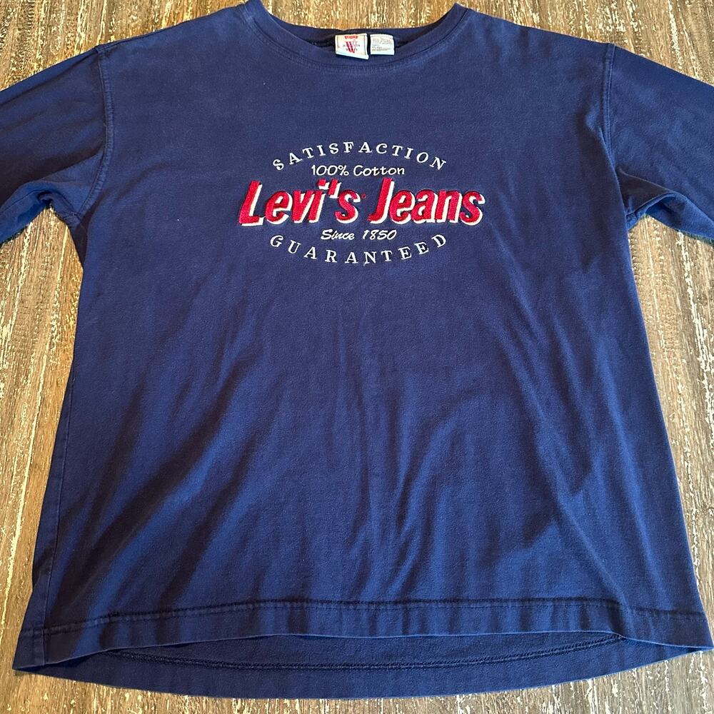 Vintage Levi’s Jeans For Women Embroidered Long Sleeve T-Shirt Navy Size L - Picture 2 of 6
